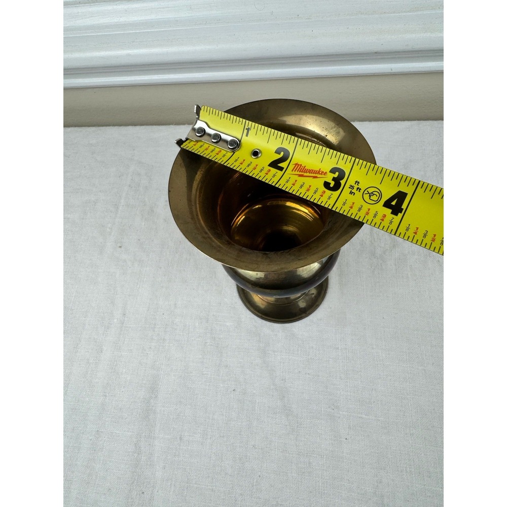 Vintage Solid Brass Urn Vase Made in India Flared Rim Pedestal Base Aged Patina - Picture 4 of 5